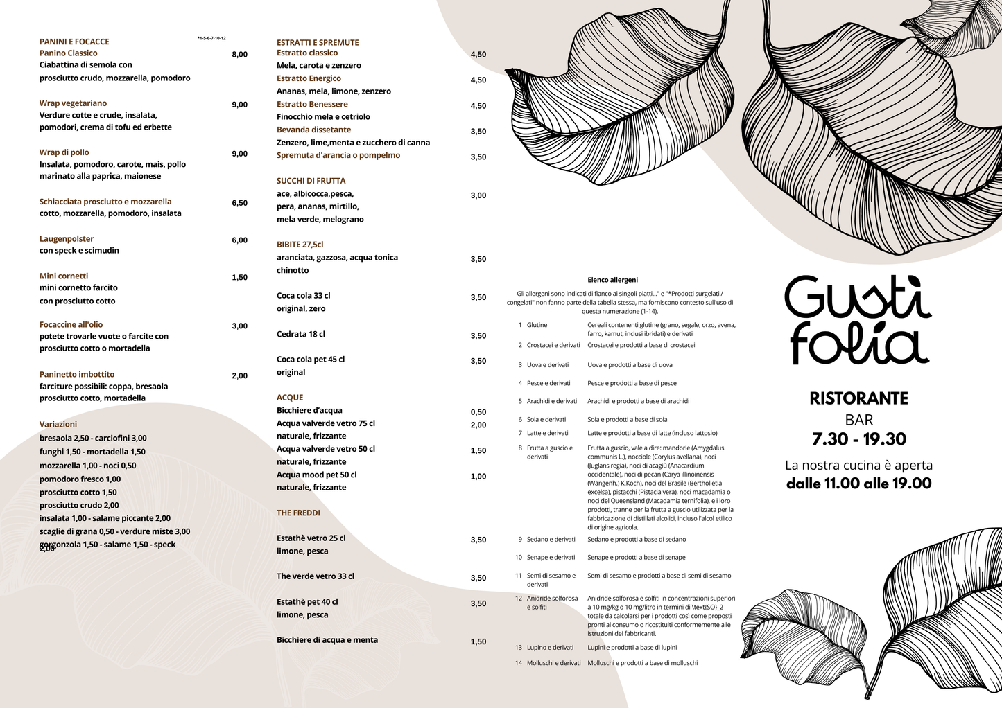 Menù Colazione e merenda